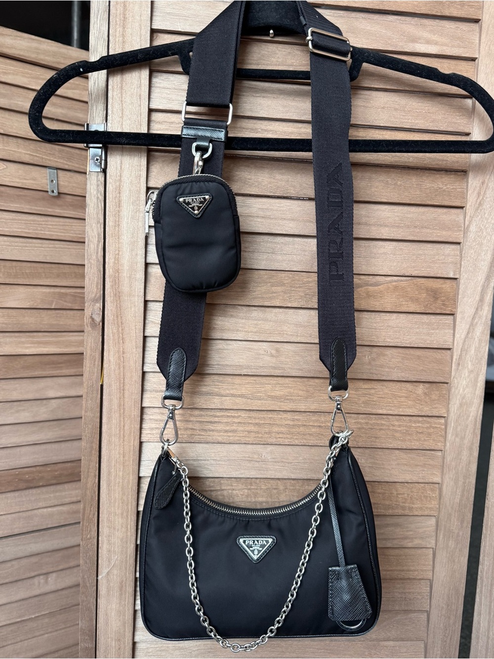 Prada Re-Edition 2005 Black Nylon Shoulder Bag 1BH204 Full Set
